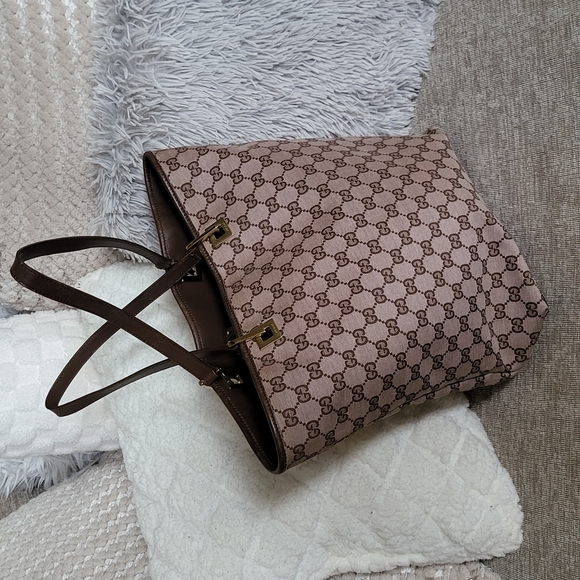 Gucci Shoulder, Tote Bag Brown GG Supreme Gold Hardware Canvas & Leather.. - Picture 2 of 13